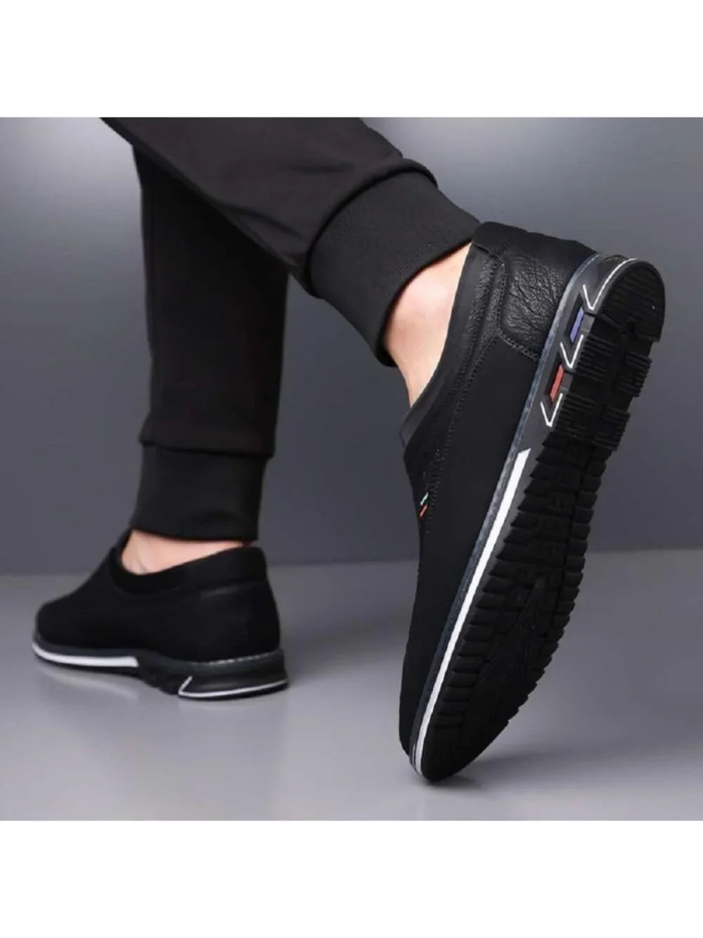 Men's Black Textured Pebbled Leather Pointed Toe Comfort Driving Loafers Shoes